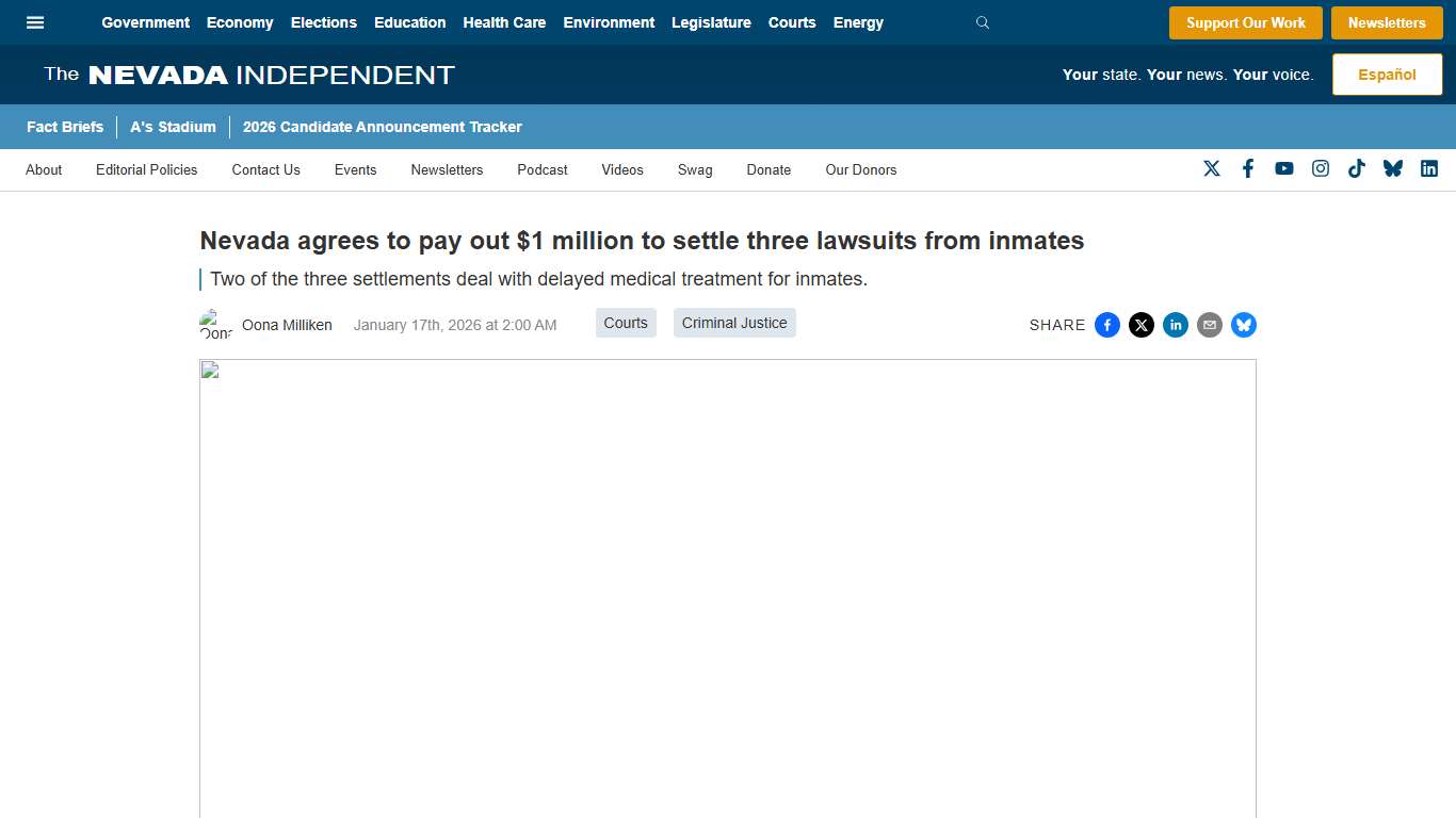 Nevada agrees to pay out $1 million to settle three lawsuits from inmates - The Nevada Independent